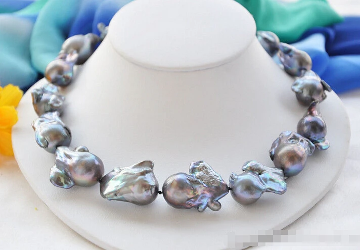 

FREE SHIPPING Rare HUGE 33mm black baroque keshi Reborn necklace