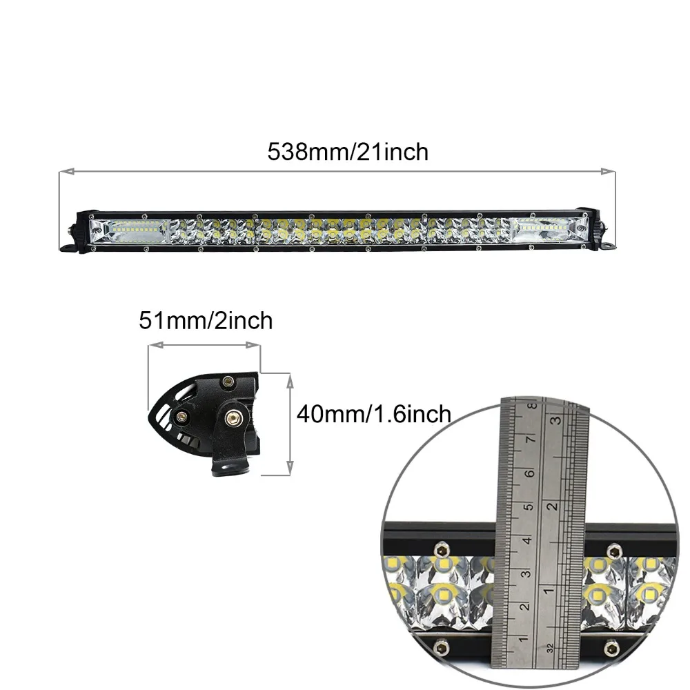 ECAHAYAKU 2-рядной 21 дюймов светодиодный светильник Бар Offroad комбо балка 180 Вт тонкий светодиодный рабочий светильник бар для грузовых автомобилей SUV ATV 4x4 4WD 12v 24V Джип
