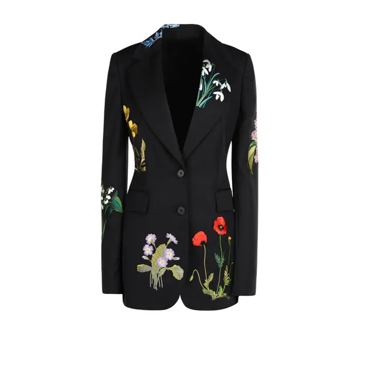 2016 Outono Inverno das Mulheres Novas Europeu High End de Luxo Flor Bordado Cintura Fina Casaco Preto Outwear