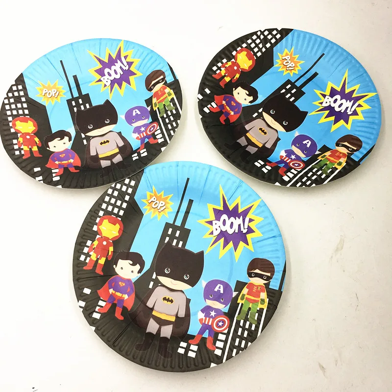 

10pcs 7inches superhero disposable plates kids birthday party decorations superhero dishes avengers paper plates