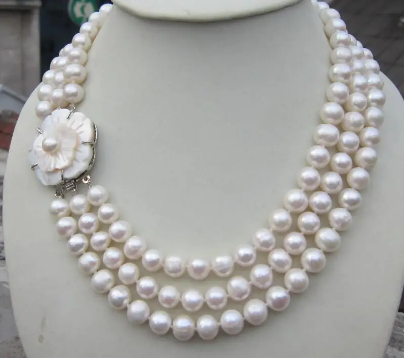 

3 ROW ELEGANT 9-10mm AA+ WHITE SOUTH SEA PEARL NECKLACE18-20inch (9.13)