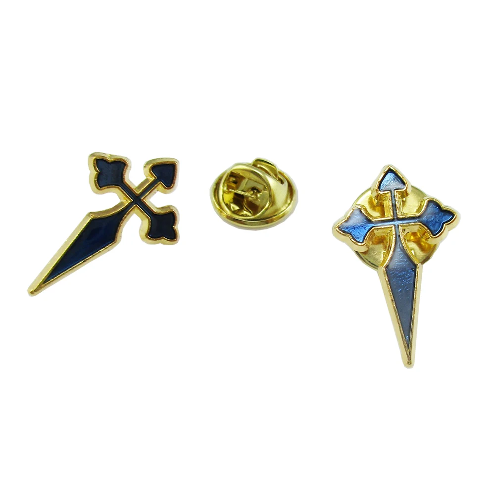 

50pcs of Gold Royal Blue Saint James Crusader Crucifix Cross Brooches Lapel Pin