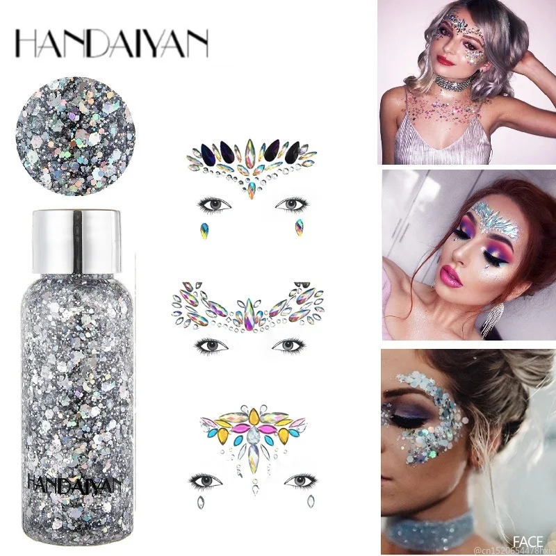 

Glitter Eyeshadow Gel Temporary Rhinestone Glitter Tattoo Stickers Body Hair Face Eye Loose Sequins Pigment Cream Festival TSLM1