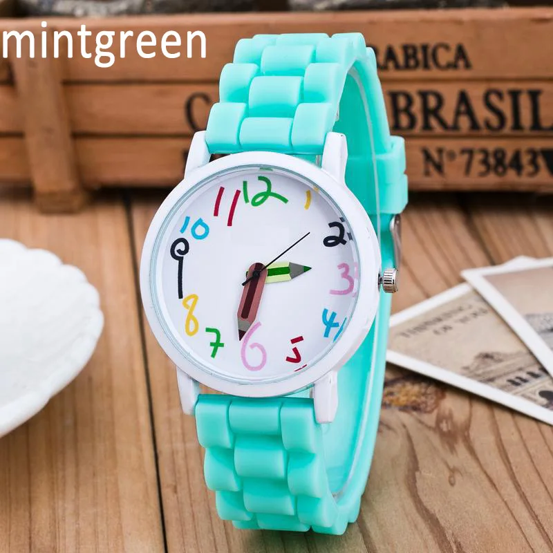 Силиконовые часы Детские карандашные указатели студенческие часы кварцевые наручные часы подарок часы LL@ 17 - Цвет: Зеленый