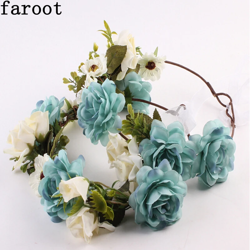 

Womens Kids Family Floral Fall BOHO Headband Flower Festival Wedding Girl Beach Hair Wreath Garland Blue White Romantic Garland