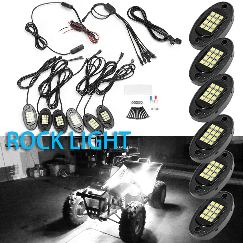 

6Pcs/ Set 12V Car LED Rock Light 18W Waterproof white Automobile 72LED Under Decorative Lamp universal for Bottom of car