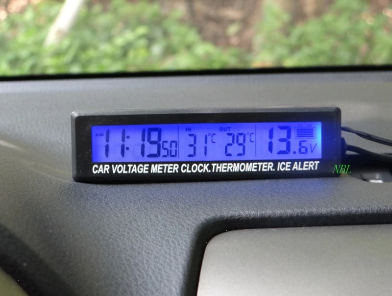 

3in1 Digital LCD In Out Car Thermometer Vehicle Battery Voltage Temperature Monitor Meter Clock Ice Alert With 1.5M Sensor