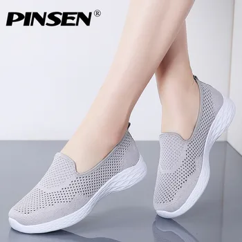

PINSEN 2020 Summer Fashion Women Shoes Breathable Mesh Slip-on Casual Flats Shoes Women Sneakers Ladies Shoes zapatillas mujer