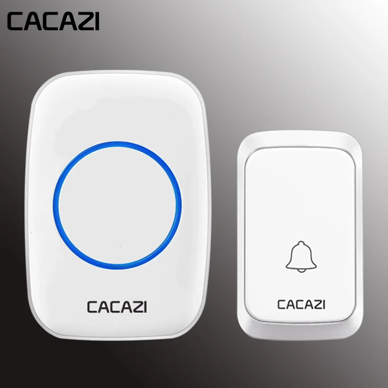 CACAZI водонепроницаемый беспроводной дверной звонок светодиоды на батарейках 300 м удаленный Домашний Беспроводной звонок EU Plug 58 Chime 1 Кнопка 1 2 приемника - Цвет: white1x1