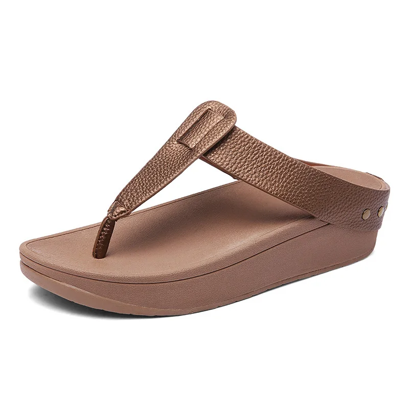 BEYARNEWomen's Flip Flops Fashion T-Shaped Platform Slippers Ladies Casual Beach Sandals Outdoor Slides Summer Holiday Slipppers - Цвет: camel