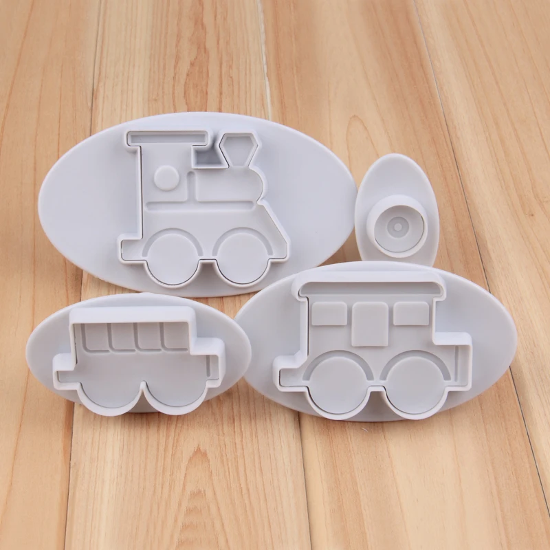 Free Shipping FDA High Quality 4pcs Train Cookie Plunger Cutter sets Pastry DIY Bakery Tools set