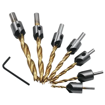 

3mm 4mm 5mm 6mm 7mm 8mm 10mm 7pcs HSS Titanium Countersink Drill Bit Set Drill Press Set Chamfer Reamer Woodworking Power Tools
