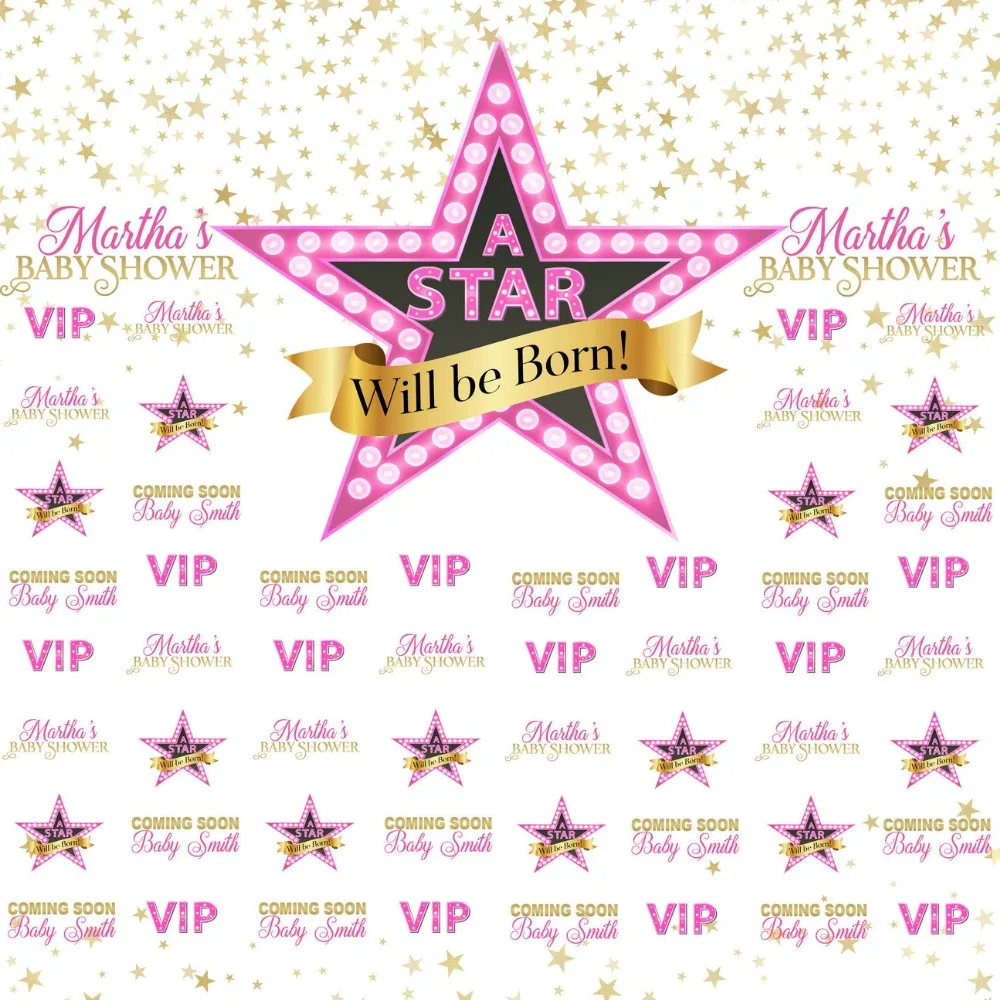 custom Pink Gold Star Baby Shower Light VIP backdrops High quality Computer print party backgrounds | Электроника