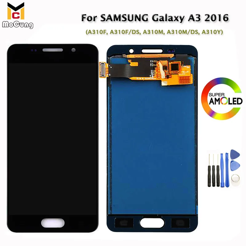 

Super AMOLED A310 LCD For SAMSUNG Galaxy A3 2016 A310F A310M A310Y Display LCD Touch Screen Digitizer TFT Brightness Adjustable