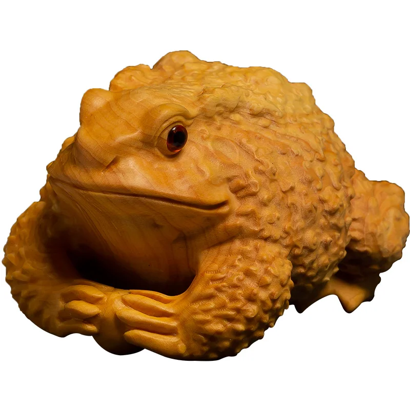 

Poplar wood hand gold Toad carving Feng Shui playing a little pose sculpture home decor buddhist Organic Material