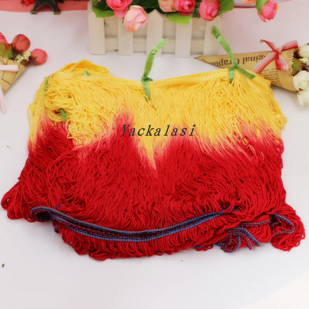 

25cm long Dip dye ormbre Rayon trimming Tassel Gradient fringe loop bottom lace color Yellow red 25cm