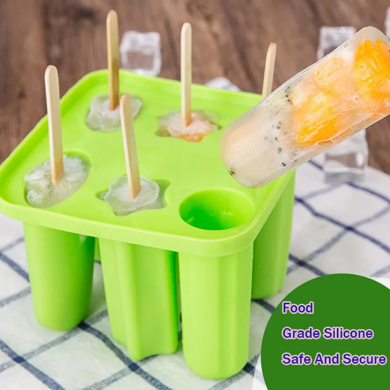 Silicone BPA Free 6/10 Cell Ice Cream Tubs Eco-Friendly DIY Popsicle Mold Mould for Household Child Kitchen Gadgets Dining Bar