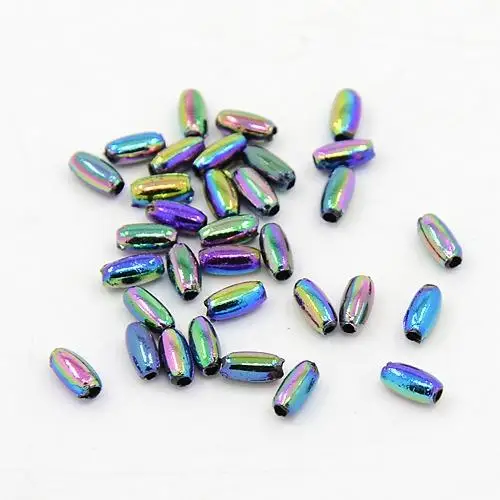 

About 22500pcs/pound Plating Plastic Acrylic Rice Beads, Multi-color Plated, 6.5x3mm, Hole: 1mm;