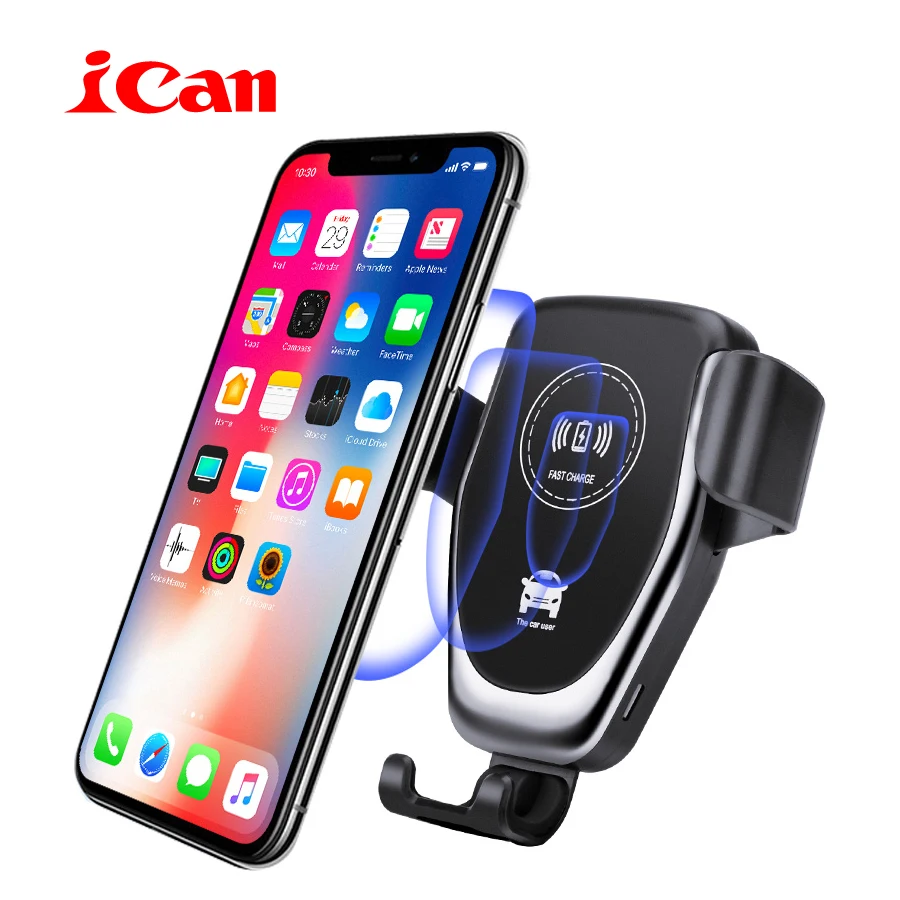

iCan Car Mount Qi Wireless Charger For iPhone X 8 Plus Quick Charge Fast Wireless Charging Pad Car Holder Stand For Samsung S8