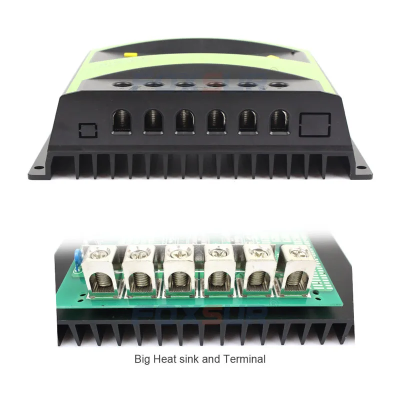 Foxsur Pv Контроллер заряда 50a 60a Pwm 12 v 24 v автоматическая зарядка солнечных батарей регулятор разрядки с большой мощностью теплоотвода