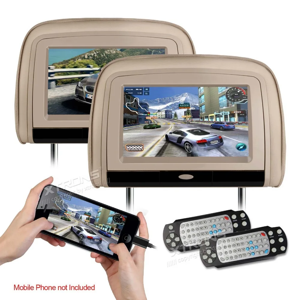 Sale 2x9" Car Headrest DVD with HDMI Port Headrest Car Monitor with DVD IR& FM Transmitter Beige Color (Black & Grey Optional) 5