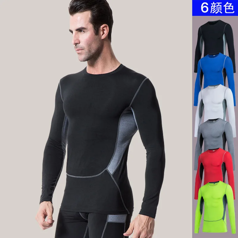Hot Sale Mens Long Sleeve Sports Running T shirts Quick Dry Elastic Gym ...