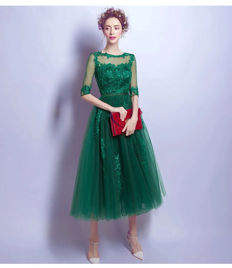 SOCCI элегантный зеленый кружево спинки Половина рукава вечернее платье годовой ужин отделка жемчужными бусами невесты платья Формальные Вечерние