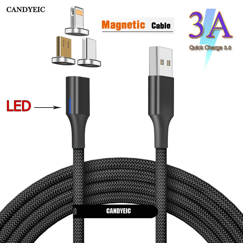 CANDYEIC Micro USB Магнитный кабель для передачи данных супер быстрый зарядный кабель для OnePlus 6T Xiaomi Redmi Note5 Магнитный зарядный шнур для телефона