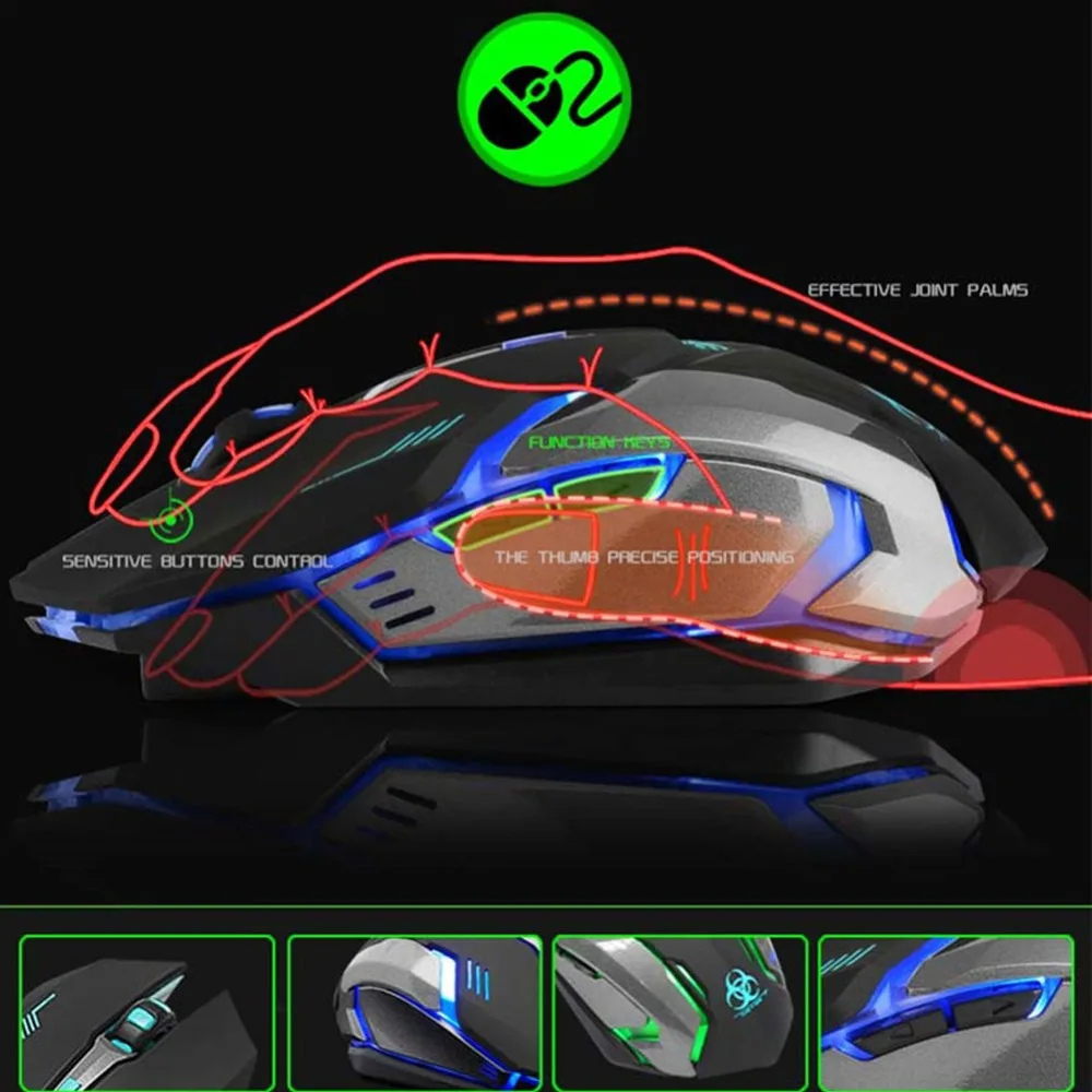 Laser Wireless Gaming Mouse 6 Button 1600 DPI LED Computer Mouse Gamer