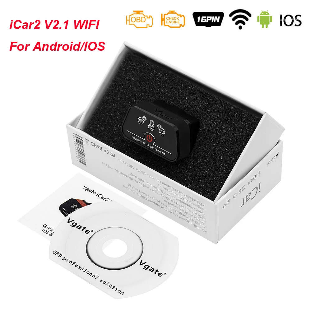 Vgate iCar2 ELM 327 V2.1 OBD2 Bluetooth wifi сканер iCar 2 elm327 V2.1 Wi-Fi OBD OBD2 автомобильный диагностический автоматический инструмент PK ELM 327 V1.5 - Цвет: WIFI For IOS