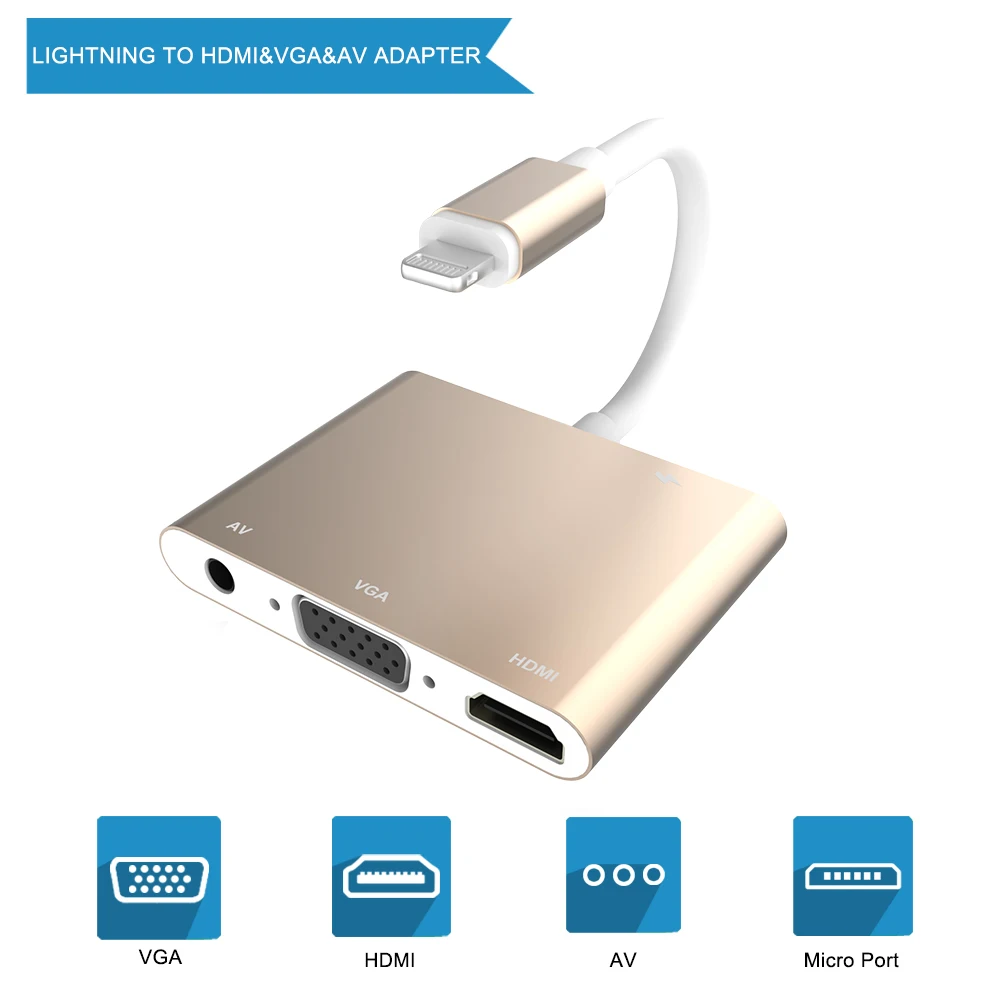 Новейший для Lightning HDMI VGA AV 1080P кабель HDTV Vidio 4K Splitter адаптер iPhone X 8 7 6Plus 6S iPad
