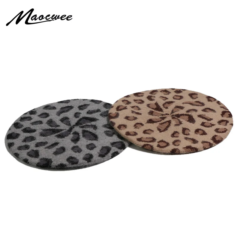 

Autumn Ms Winter Keep Warm Leopard Retro Fashion Caps Ms Elegant Light Weight French Beret Wool Blending Solid Flat Hat