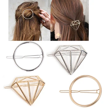 

Fashion Alloy Diamond Geometric Circle Shape Hair Accessories Hairpin Word Clip Headwear Barrettes for Women Girls Simple Style