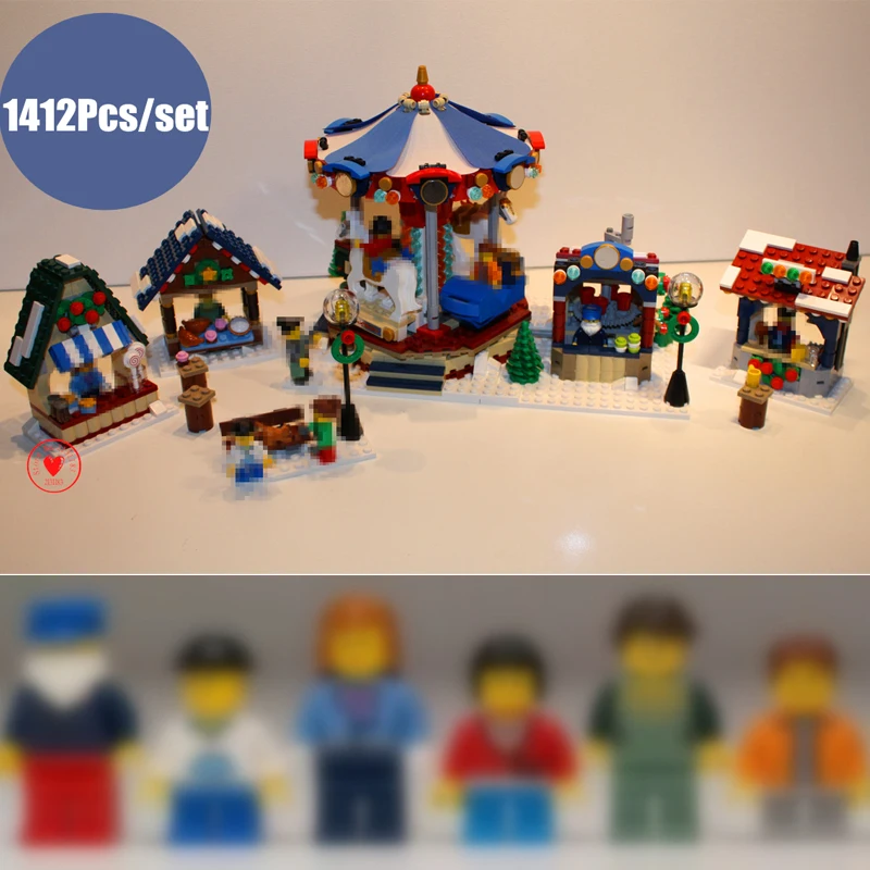 

The Winter Village Market Creative fit legoings 10235 creator city streetview figures Building Block DIY Toy Christmas Gifts