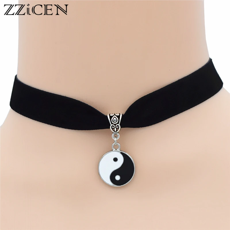 

Fashion Antique Silver Best Friends Gifts Tai Chi Yin Yang Jewelry Couples Love Charm White Black Enamel Pendant Choker Necklace