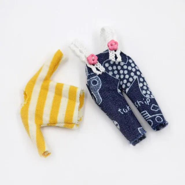 blue and yellow striped overalls