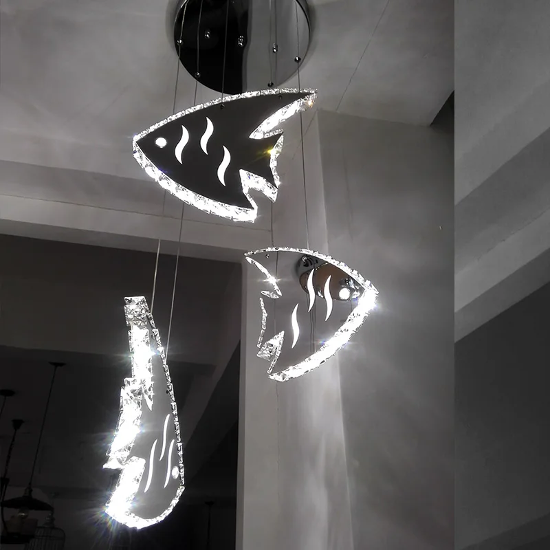 

New Stainless Steel K9 Crystal Goldfish Led Pendant Lamp Modern Minimalist Dining Room Lamp Bedroom Lamp Luminaire Suspendu