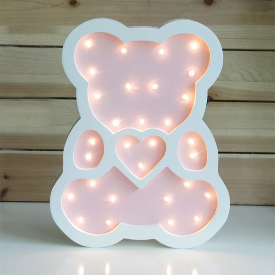 Деревянный Светодиодный Светильник-ночник с медведем из мультфильма, ночной Светильник для детей, детская спальня
