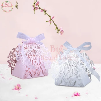

50pcs/lot Butterfly Candy Box Laser Cut Chocolate Box with Ribbon Wedding Party Candy Box Wedding Favor Decoration and Gift