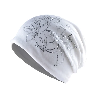 TQMSMY Brand Women's Beanie Lily Flower Rhinestones Hat Women Shine Velvet Kintted Skullies Cap Female Beanie Beanies Cap TMDH59 - Цвет: WHITE