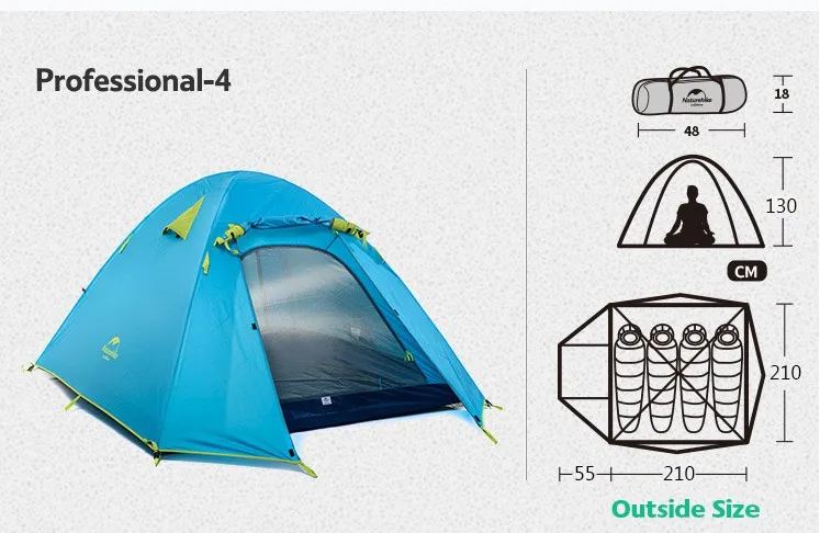 NatureHike для 2-4 человек палатка серии P Классическая палатка 210T ткань хорошая Водонепроницаемая непромокаемая трехсезонная походные палатки