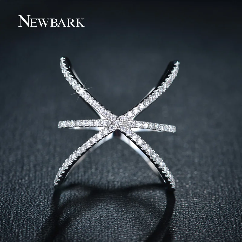 NEWBARK Trendy Silver Color Ring X Shape Cross Rings with Micro Paved Cubic Zirconia For Women Jewelry Bague Femme | Украшения и