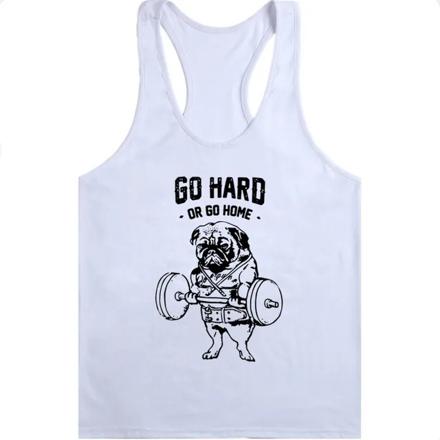 Bulldog Tank Top Men Hip Hop go Hard or go home O-Neck Funny Tank Tops Bodybuilding Casual Summer Vest 2XL Cute Pug T Shirt