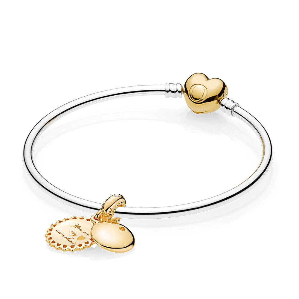 

DERMSPE 100% 925 Sterling Silver Shine You Are My Sunshine Bangle Set fit DIY Original Charm Bracelets Jewelry 567163