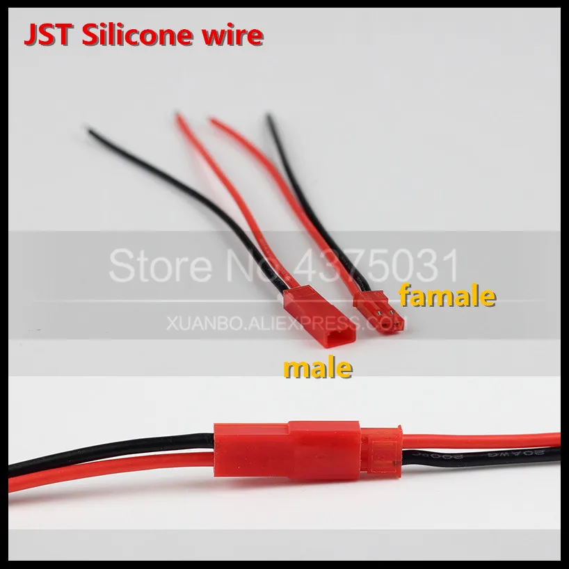 

10 pair JST Connector Pigtail Male Female BEC Plug Silicone Cable Wire 200 degree for RC Lipo Battery 20AWG Wire