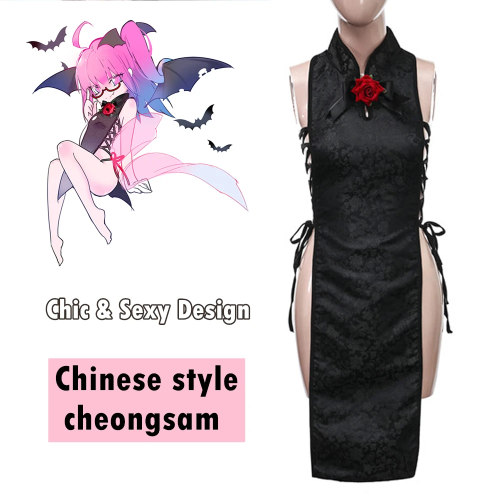 

Women's Sexy Cosplay Lingerie Keyhole Floral Satin Long Chinese Dress Cheongsam Erotic Dress