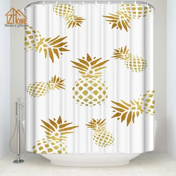 

Memory Home Modern White Shower Curtain Fabric Waterproof Polyester Pineapple Pattern Bathroom Curtain with 12 Hooks
