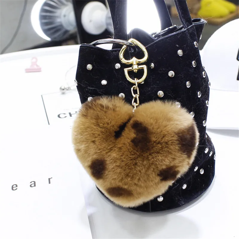 Women's Fashion Cute Fluffy Heart Keychains Pom Poms Rex Rabbit Fur Key Chains Girl Bag Hang Car Ring Jewelry Accessories | Украшения и
