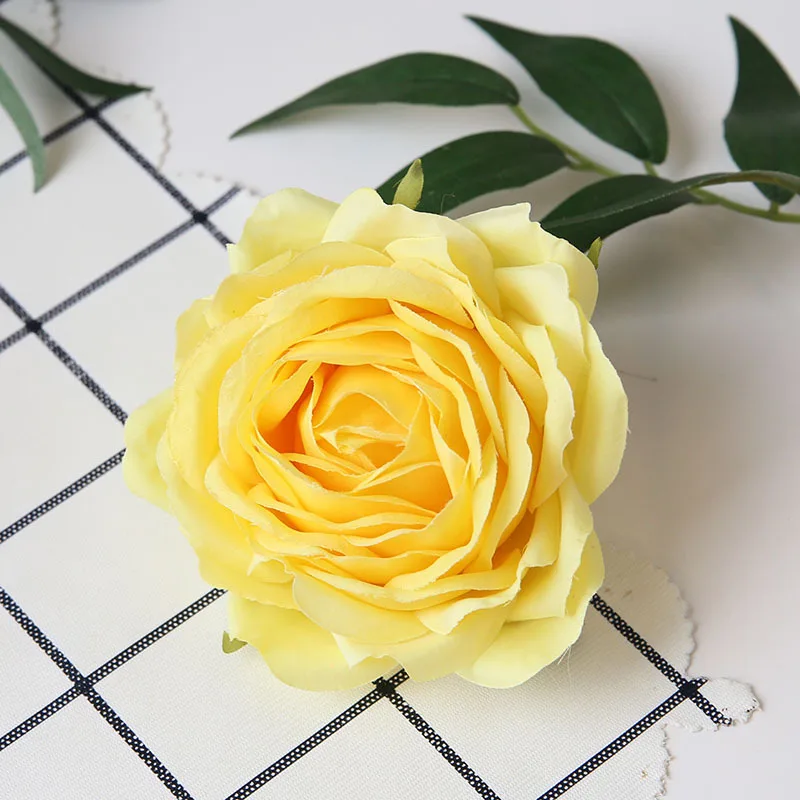 7 шт 9 см Высококачественный искусственный цветок Роза Цветок голова искусственный цветок для свадьбы праздничное украшение дома ручной работы DIY цветок стена - Цвет: Yellow