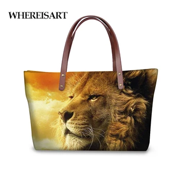 

WHEREISART 3D leopard Lion Printing Women Shoulder Bag,Fashion Handbags,Lady Large Tote Hand Bags for Women Handbag Female